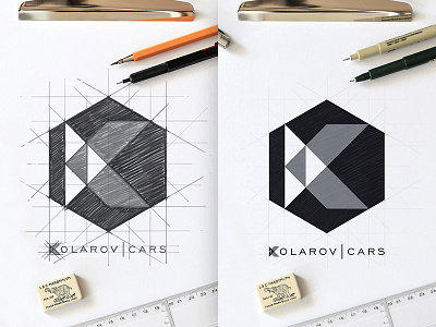 Kolarov Cars Logo Design - Clipboard Sketches brainyworksgraphics brand bw logo clipboard design geometry logo graphicdesign handdrawn handdrawn logo inspiration kolarov cars logo logodesign pencil cketch sketches