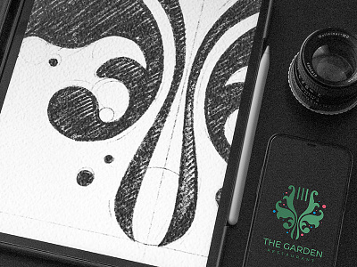 THE GARDEN LOGO DETAILS art logo brainyworksgraphics brand branding color logo custom logo design graphic design handdrawn handdrawn logo inspiration ipad pro iphone logo logo design logo details pencil sketches screen logo the garden logo unique logo