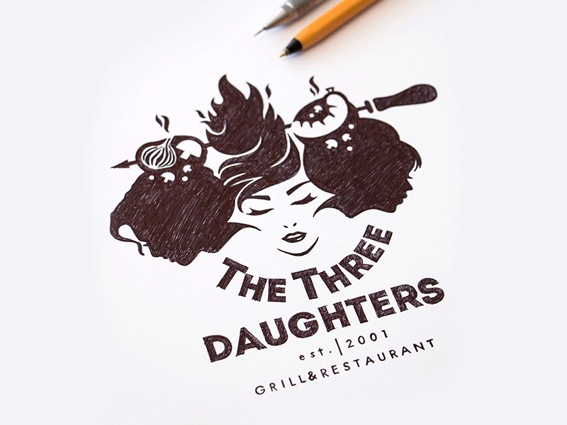 The Three DAUGHTERS - GRILL&RESTAURANT GIF Logo animation brainyworksgraphics brand design drawinglogo gif gifanimation graphicdesign handdrawn handmade inspiration logo vector vectorgraphics