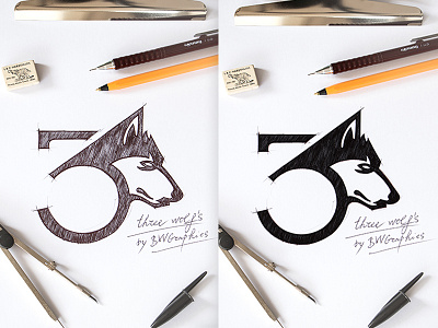 Three Wolf's brainyworksgraphics brand design drawinglogo graphicdesign handdrawn handmade inspiration logo logodesign threewofs vectorgraphics