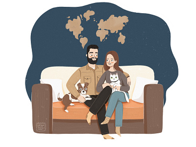 Family on Couch Illustration Series
