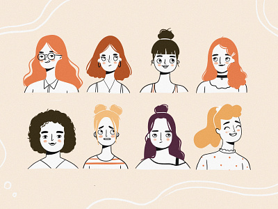 Faces and Hairstyle avatar branding character character design design digital art expressions faces female flat girl girl character hairstyle illustration line art people simple illustration vector woman