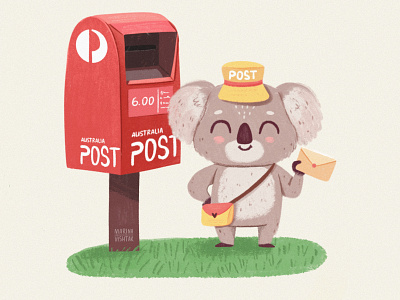 Australian Postman australia branding character character design cute design digital art grain illustration koala letter logo mail postman