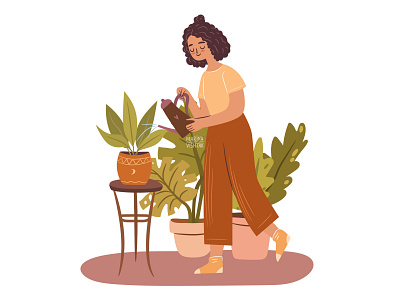 Plant lady afro black branding character character design cute design digital art female flat girl happy home houseplant illustration plant vector woman