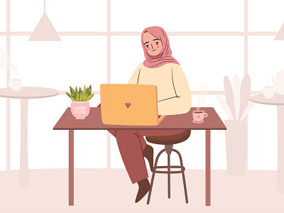 Woman in hijab at cafe