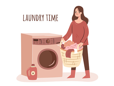 Laundry Time character character design chores cleaning cute design flat girl hand drawn home house illustration laundry person vector woman