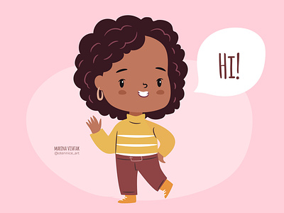 Kawaii girl saying Hi afro black branding character character design cute design digital art flat girl greeting hi illustration kawaii vector welcome woman