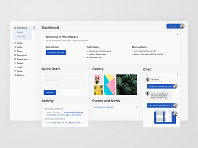 Clean Wordpress redesign blue clean design dashboard dashboard ui design minimalist modern sketchapp ui ux web white wordpress