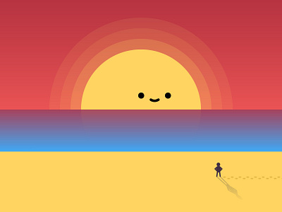 Stop and watch the sunset beach character dusk illustration sea sun sunset