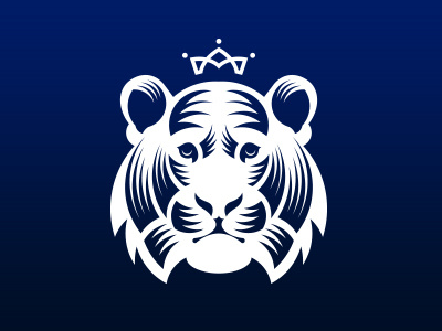 White Tiger brand crown logo negative space tiger vector white