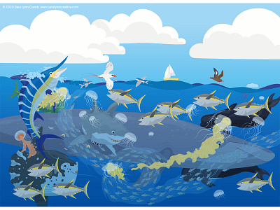 Open Ocean animals childrens publishing fish illustration kidlitart nonfiction ocean ocean animals sciart vector whale wildlife