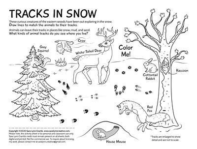 Tracks in Snow coloring page animal tracks animals educational educational illustration illustration natural science nonfiction sciart snow vector wildlife