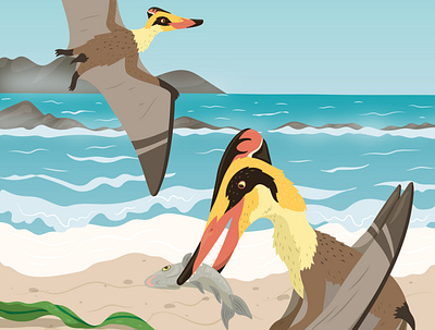 Pterodactyl Beach Party animal animals childrens publishing dinosaur educational educational illustration illustration kidlitart nonfiction prehistoric sciart vector