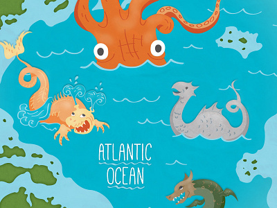 Sea Monsters of the Atlantic Ocean Map