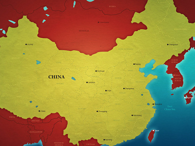 China Map asia china digital illustration map maps nautical ocean sea vector vintage world