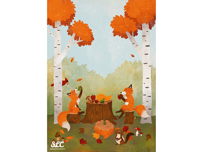 Woodland Friendsgiving animals autumn cabincore cottagecore fall forest fox friendsgiving illustration licensing thanksgiving woodland