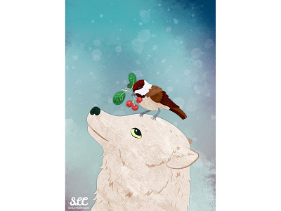 Winter Fox animals arctic fox bird chickadee fox holday illustration licensing winter