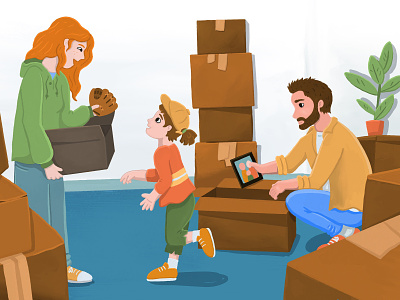 Moving Day baseball boxes children childrens publishing digital illustration family illustration kidlitart kids moving