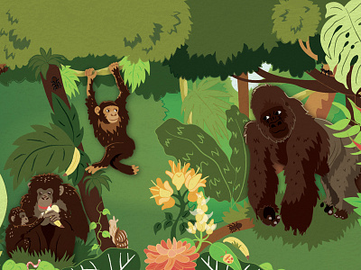 African Apes sample art spread. africa apes bonobo chimp gorilla green illustration jungle kidlitart nature wildlife