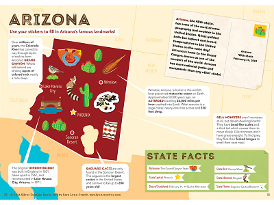 Arizona Map 50 states activity book arizona map road trip state map stickers travel united states usa vector