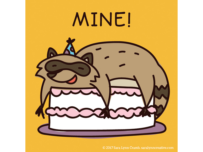 Quirky Animal Birthday Card illustrations-Racoon colorful licensing illustration card birthday party animals racoon