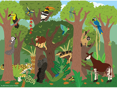 Animals of the World illustrations-Rainforest Animals animals ecosystems educational illustration forest habitats jaguar monkey natural science nonfiction rainforest sciart world
