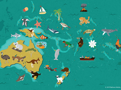 Oceania Animal Map animals atlas childrens publishing educational illustration kidlitart map ocean life oceania pacific ocean south pacific wildlife