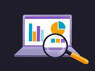 Computer animation b2b blog charts computer graph illustration magnify magnifying glass zoom