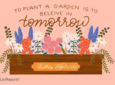 Garden audrey hepburn drawing flowers garden hand lettering hope illustration lavender tomorrow