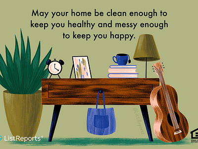 Messy & Clean guitar home house illustration lamp plant real estate