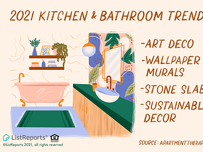 Kitchen & Bathroom Trends art deco bathroom bathtub hand lettering illustration lettering rug sink tile