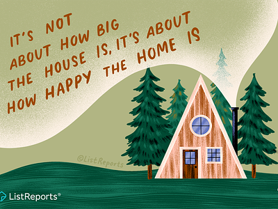 Happy Camper a frame cabin hand lettering happy home home house illustration nature tiny home trees woods