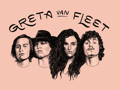 Greta Van Fleet band greta van fleet hand lettering illustration lettering men music musicians portrait retro rock rock and roll sketch type typography