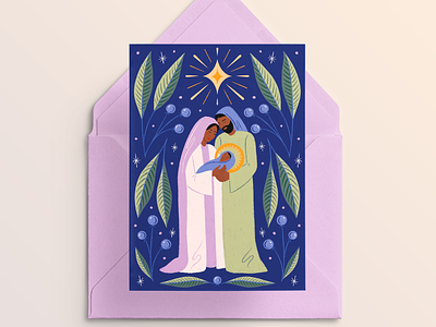 Nativity Scene Greeting Card baby jesus chirstmas card christmas design greeting card illustration joseph mary nativity