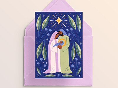 Nativity Scene Greeting Card baby jesus chirstmas card christmas design greeting card illustration joseph mary nativity
