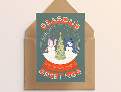 Season's Greetings christmas christmas tree chrsitmas lights greeting card illustration jesus snow snowglobe snowman snowmen