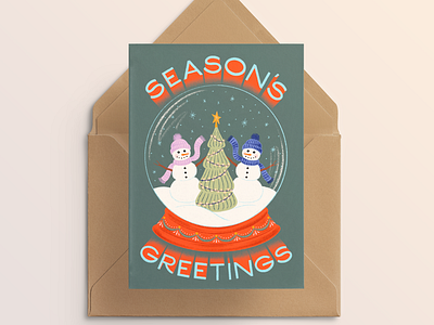 Season's Greetings christmas christmas tree chrsitmas lights greeting card illustration jesus snow snowglobe snowman snowmen