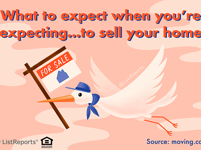 Stork baby expecting illustration pregnant real estate realtor sellling stork