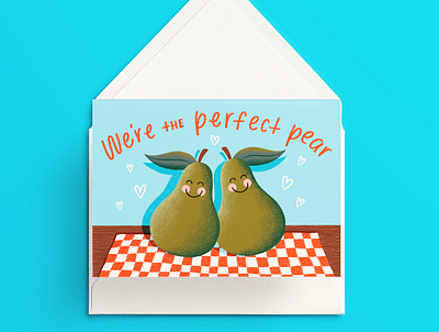 Perfect Pear greeting card hand lettering illustration pear pun romance valentines day