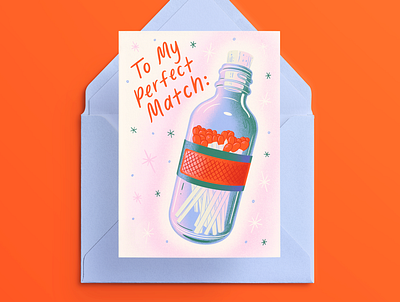 Perfect Match candle greeting card hand lettering illustration match matchbox