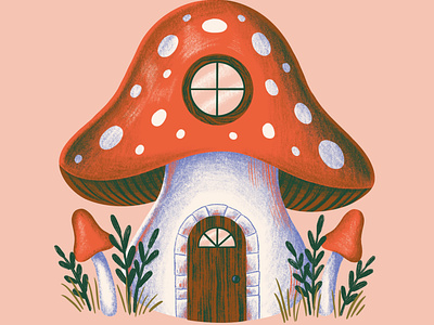 Mushroom House Illustration cottage cottage core fariy forest home house illustration mushroom outside shein