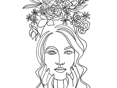 Flower Crown flower crown flowers girl illustration line art portrait woman