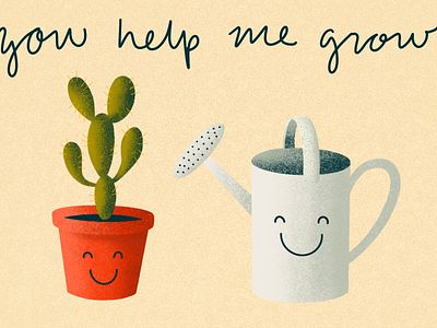 You Help Me Grow cactus drawing illustration plant plant illustration watering can