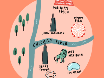 Map of Chicago chicago city cloudgate hand lettering illustration lettering lion map river the bean trees type typography