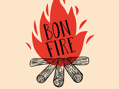 Bon Fire Invite bon fire design drawing fire hand lettering illustration lettering logs minimal red type typography wood