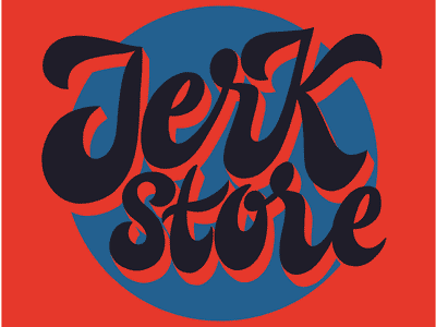 Jerk Store beer beer bottle beer cap blue gif hand lettered hand lettering lettering logotype red type typography yellow