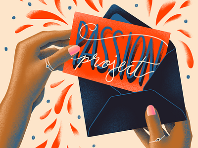 Passion Project card drawing envelope greeting card hand lettering hands illustration lettering nails passion project rings