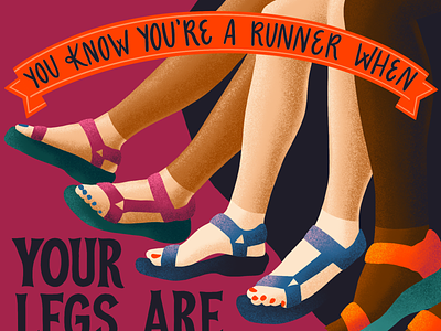 The Dreaded Sock Tan feet hand lettering illustration legs lettering people run runner runners running sandles sock tan tan tan lines typography