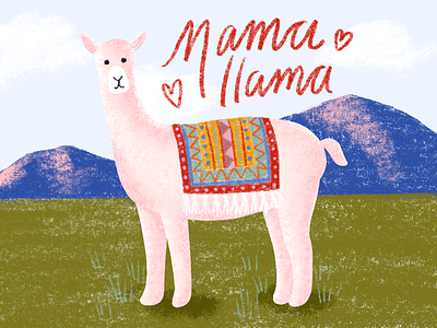 Mama Llama drawing greeting card hand lettering illustration lettering llama mama mom mothers day mothers day flyer mountains typography