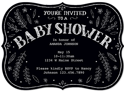 Baby Shower baby baby shower chalk chalkboard design hand lettering illustration invite leaves lettering type typography